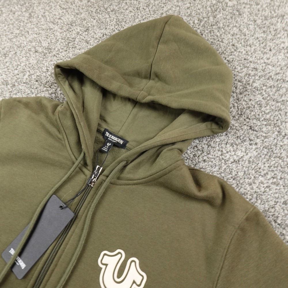 NEW True Religion Hoodie Mens L Green Buddha Full Zip Sweatshirt Sweater Jacket